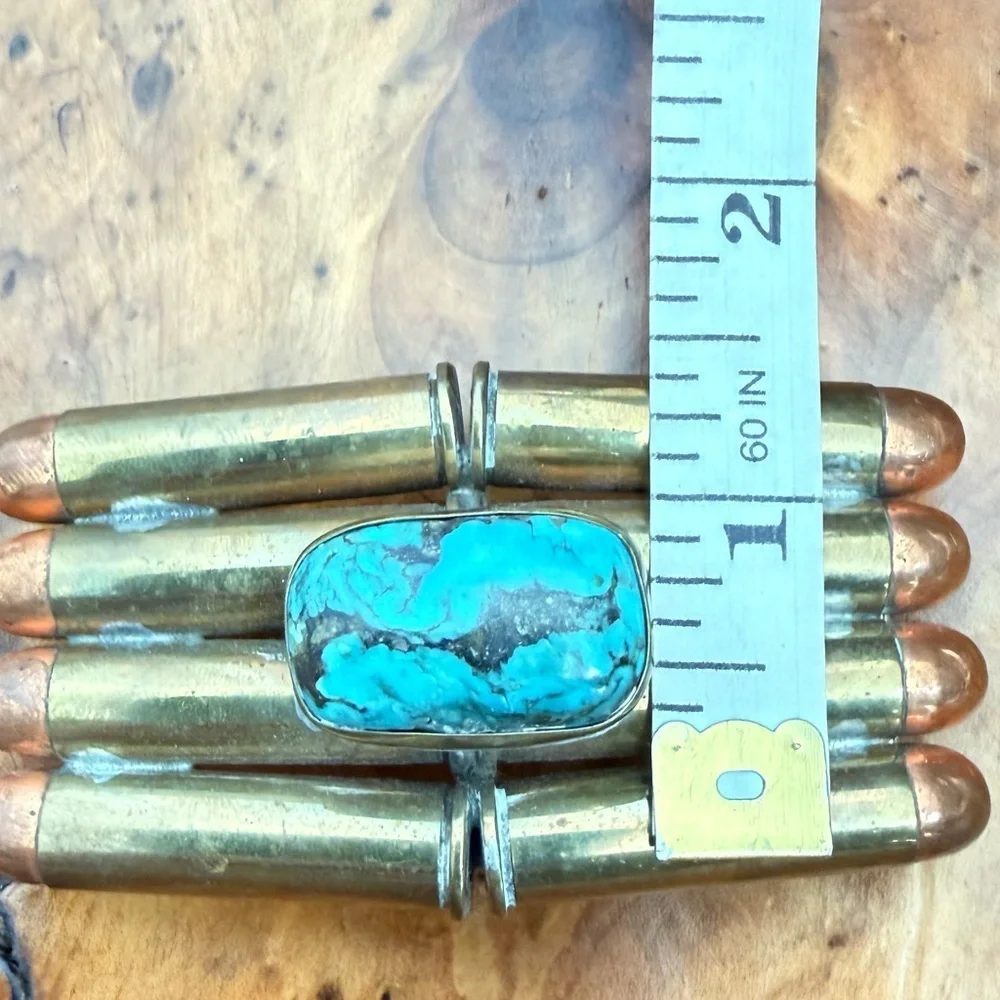 Western artisan crafted vintage belt buckle spent casings turquoise center stone